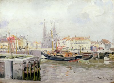 SS. Petrus und Paulus Kirche und der Fischer Kai in Ostende von Paul Mathieu